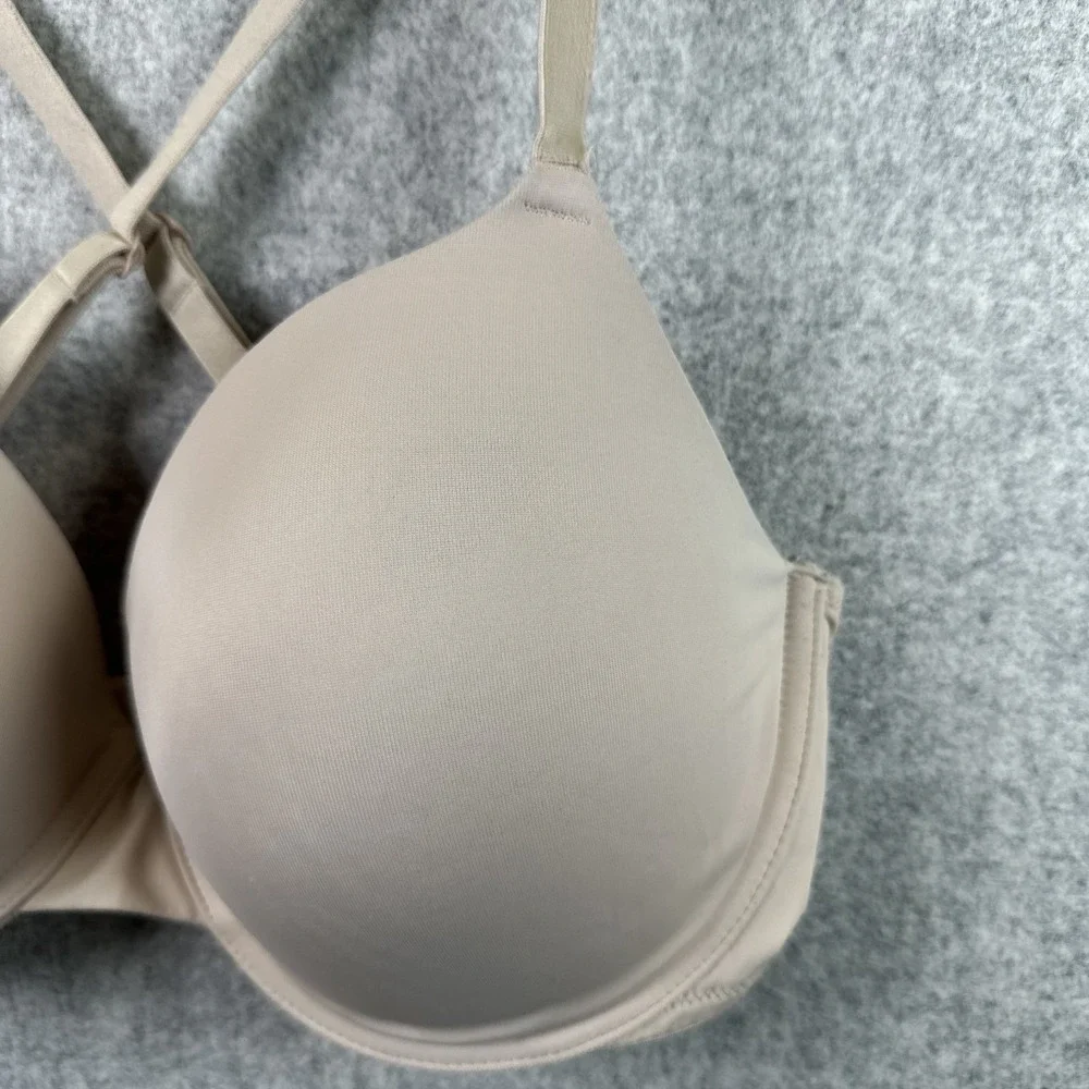 PINK Bra‎ Beige 34DD Everywhere T-Shirt Lightly Lined Underwire Criss Cross